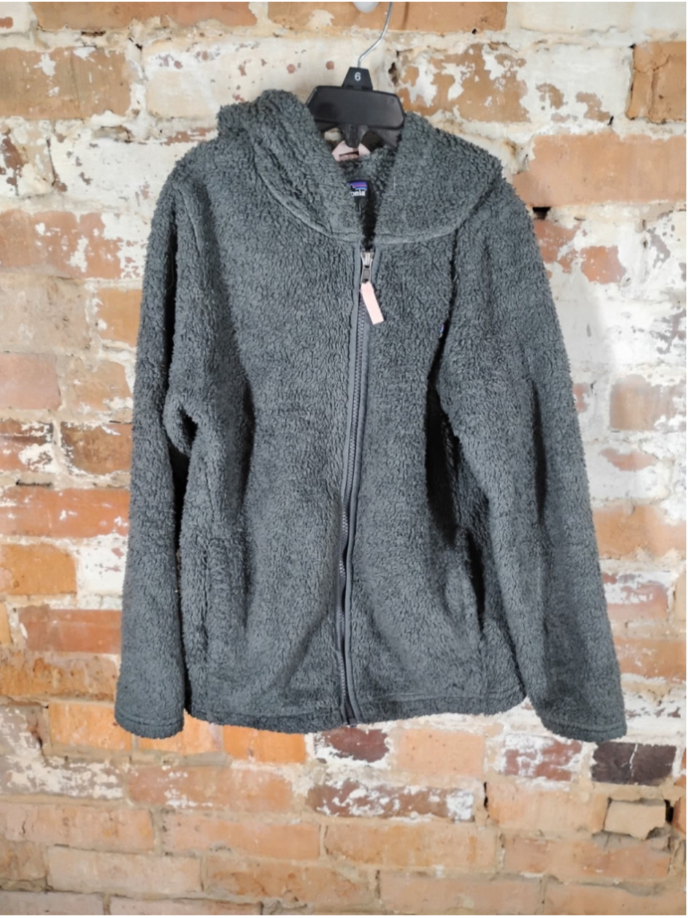 Patagonia Big Girls’ Los Gatos Gray Teddy Fleece Hooded Zip-Up Jacket Sz L / 12